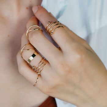 Six Piece Slim Gold Plated Black Stackable Midi Rings, 4 of 4
