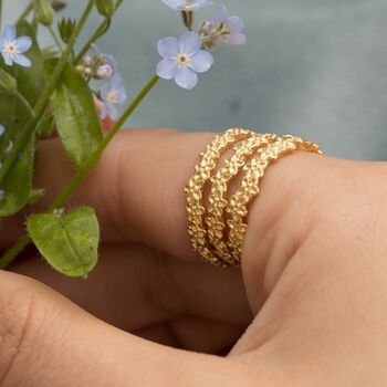 Gold Plated Forget Me Not Stacking Ring, 3 of 4