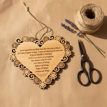 “Love Endures All Things” Bible Verse Heart Sign, 5 of 6