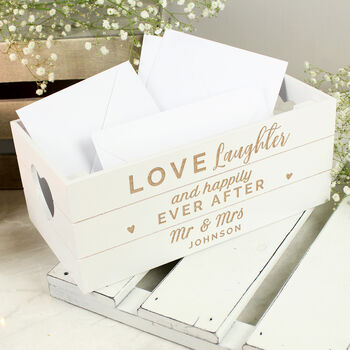 Personalised Love Laughter White Wooden Crate Organiser, 3 of 5