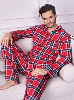 Mens Brushed Woven Red Check Pyjama, 2 of 3