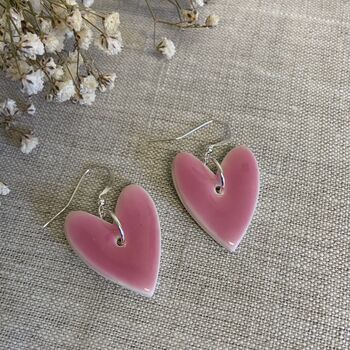 Bright Pink Statement Ceramic Heart Earrings, 6 of 8