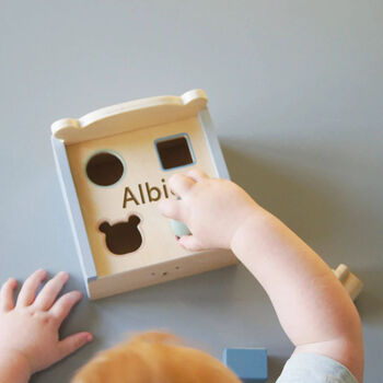 Personalised Wooden Teddy Sorterbox Puzzle Shapes Toy, 3 of 7