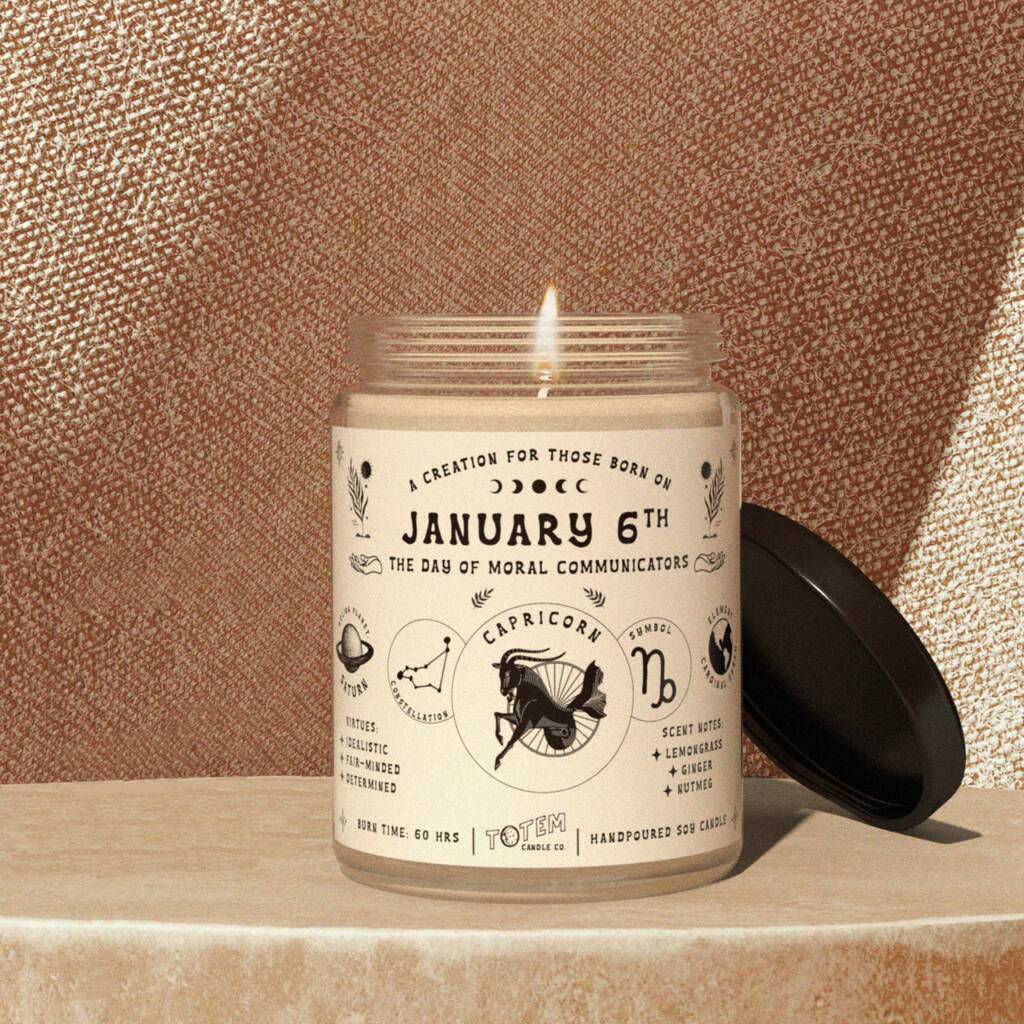 Capricorn Birth Date Zodiac Gift Candle By Totem Candle Co.