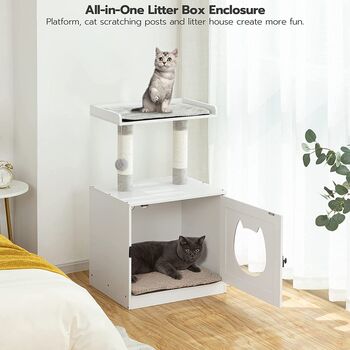 White Cat Litter Tray Box With Scratching Posts, 3 of 9
