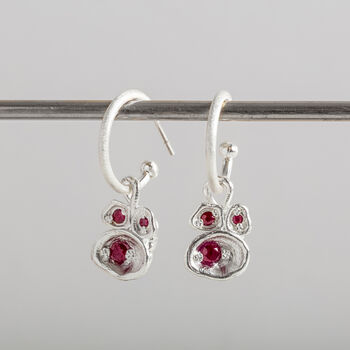 Real Ruby And Recycled Silver Hoop Earrings, 2 of 7