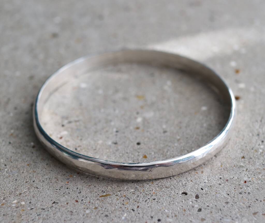 Heavy Hammered D Shaped Silver Bangle, 1 of 2