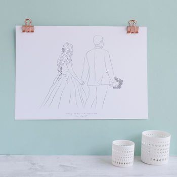 Personalised Wedding Day Line Drawing Portrait Print, 4 of 12