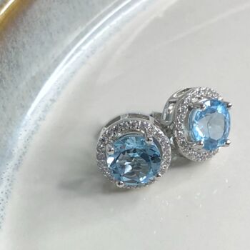 Round Blue Topaz 925 Sterling Silver Earrings, 4 of 5