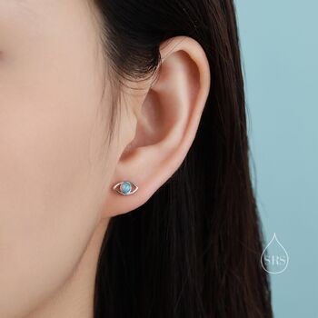 Moonstone Or Opal Eye Stud Earrings In Sterling Silver, 6 of 12