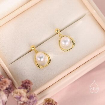 Sterling Silver Genuine Freshwater Pearl And Mobius Circle Dangle Drop Earrings, 3 of 12