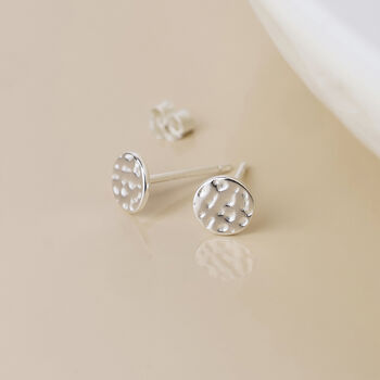 Sterling Silver Hammered Circle Disc Stud Earrings – 6mm, 3 of 5