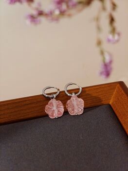 Carved Botan Cherry Quartz Earrings, 10 of 11