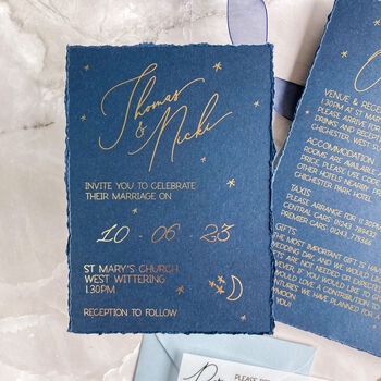 Navy And Gold Celestial Wedding Invitation, 2 of 8