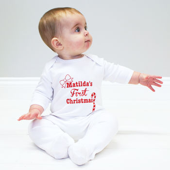 Personalised First Christmas Baby Sleepsuit, 2 of 4