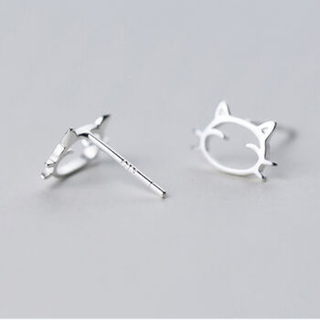 Sterling Silver Cat Face Stud Earrings, 3 of 4