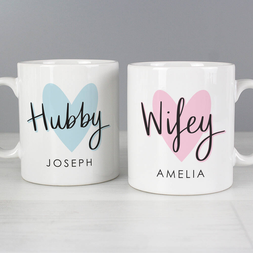 Personalised Hubby And Wifey Ceramic Mug Set, 1 of 6