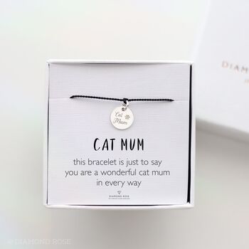 Cat Mum Wish Bracelet – Sterling Silver Charm And Silk Cord, 2 of 7
