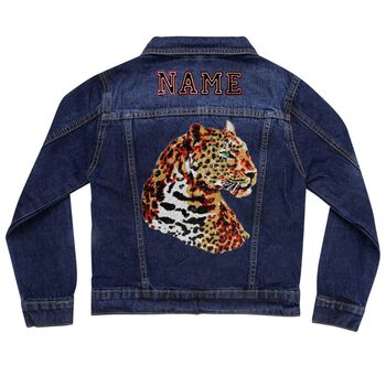 Personalised Kids Denim Jacket With Sequin Leopard, 5 of 8
