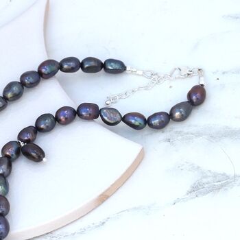 Heathered Peacock Silver Pearl Necklace, 7 of 10