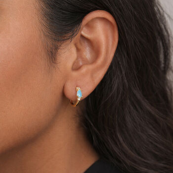 Gold Plated Sterling Silver Turquoise Huggie Hoop Earrings – 10mm, 3 of 5