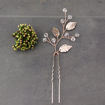 Rose Gold Plated Leaves And Crystal Hair Pin, 3 of 3