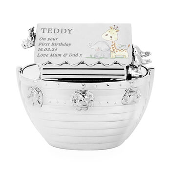 Personalised Baby Animals Noahs Ark Money Box – Baby Keepsake For Christening Or New Baby Gift, 4 of 5