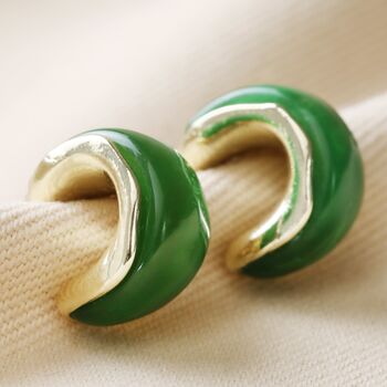 Small Green Resin Hoop Earrings In Gold Plating, 2 of 5