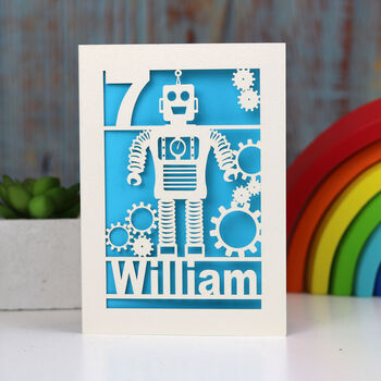 Personalised Papercut Robot Birthday Card, 2 of 5