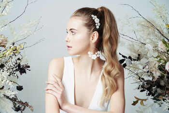 Flower Hoop Wedding Earrings And Comb Set Beth, 4 of 11