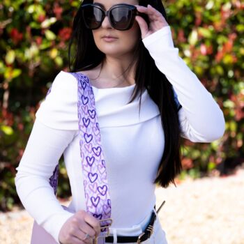 Purple Graffiti Hearts Bag Strap | Extra Long Crossbody Replacement Bag Strap, 4 of 5