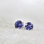 Blue Iolite Gemstone Stud Earrings In Silver Or Gold, thumbnail 1 of 6