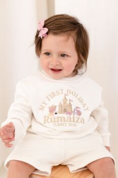 My First Holiday Personalised Embroidered Beach Holiday Airport Sweatshirt Jumper, 2 of 7