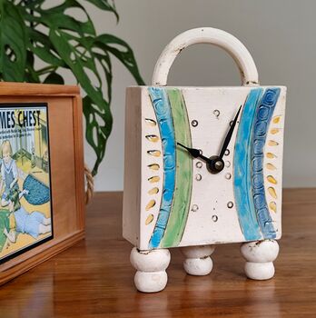 Carriage Mantel Ceramic Clock With Feet And Handle, 5 of 9