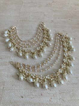 Gold Plated Pearl Indian Ear Chains, 3 of 5