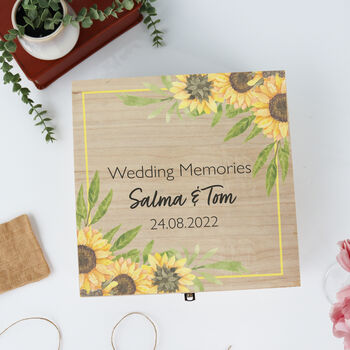 Personalised Sunflower Wedding Memories Keepsake Box, 5 of 6