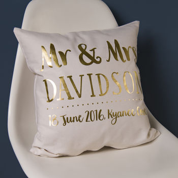 Personalised Gold Wedding Couple Cushion, 2 of 3