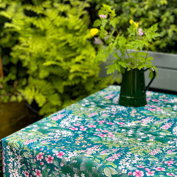 Cottage Garden Teal Water Resistant Outdoor Tablecloth, 3 of 6