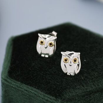 Cute Baby Owl Face Stud Earrings In Sterling Silver, 7 of 11