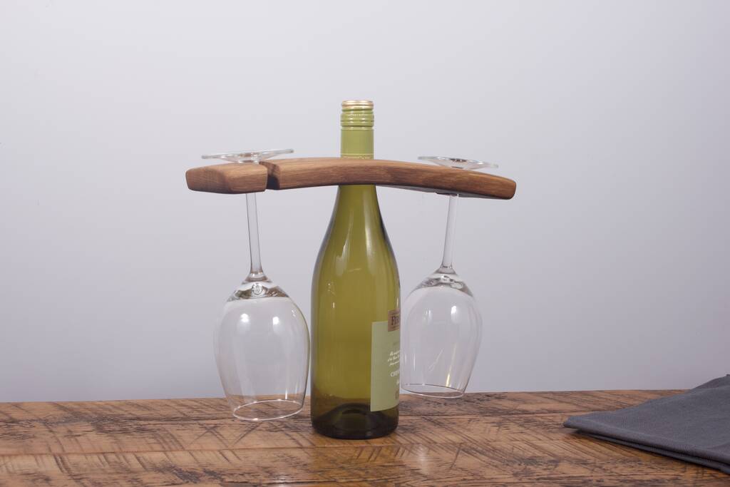 Reclaimed Oak Wine Bottle And Glass Holder, 1 of 9
