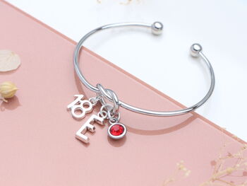 Personalised Milestone Birthday Cuff Bracelet, 18th, 21st, 30th, 40th, 50th, 60th, 70th, 6 of 10