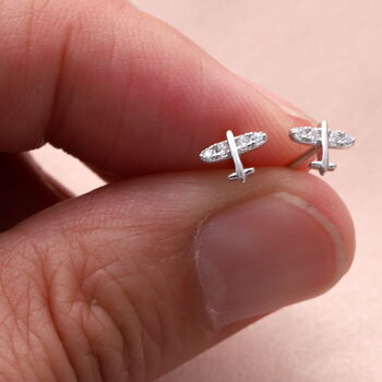 Sterling Silver Tiny Little Aeroplane Earrings, 2 of 4