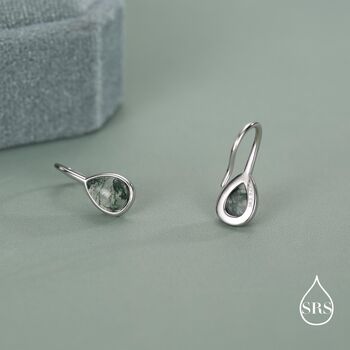 Sterling Silver Moss Agate Pear Drop Earrings, 7 of 12