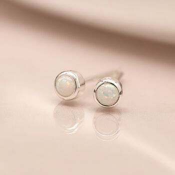 Mini Sterling Silver White Opal Stud Earrings, 4 of 9