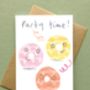 Party Time Birthday Card Party Rings Biscuits Card, thumbnail 2 of 2