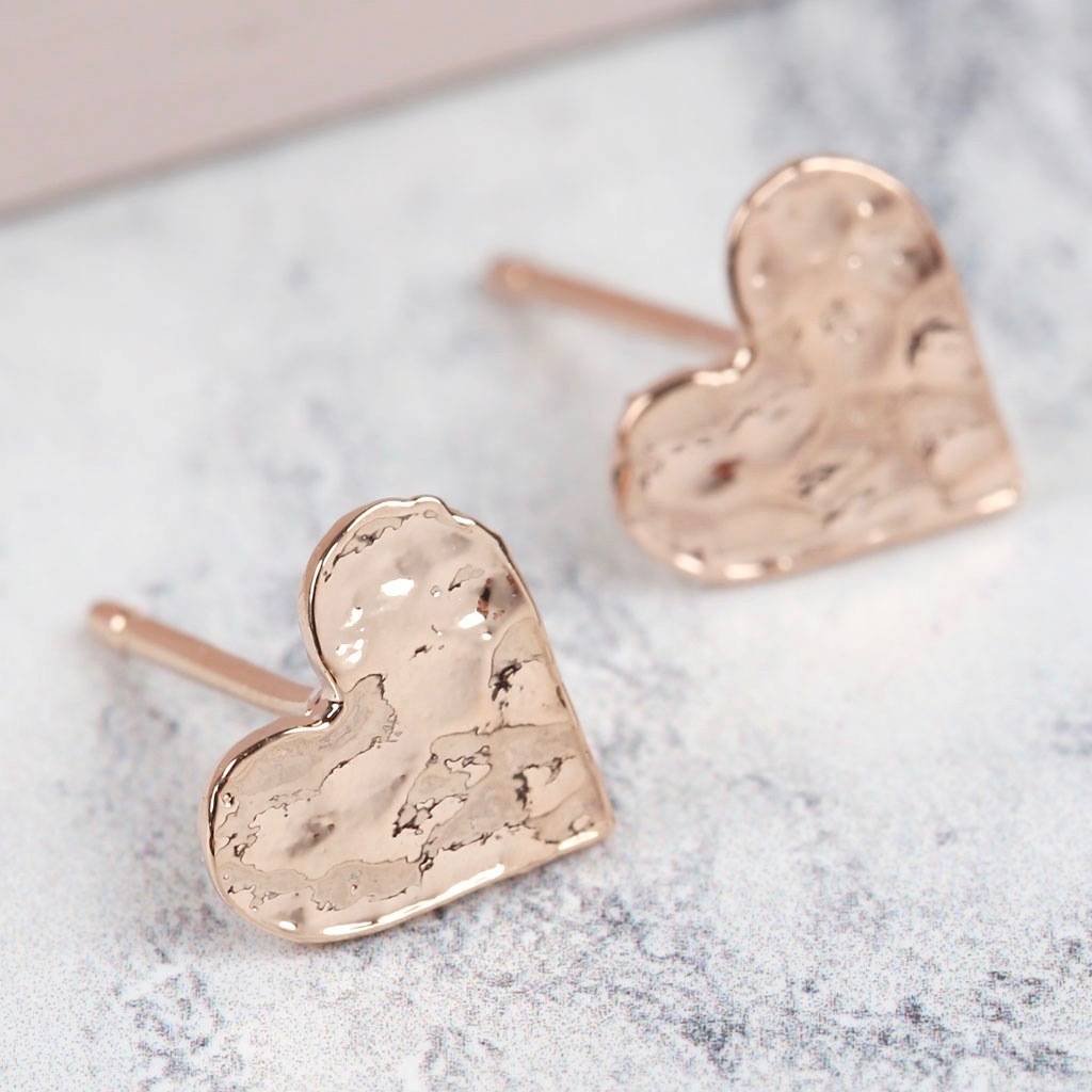 Hammered Heart Stud Earrings By Lisa Angel