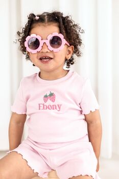 Personalised Embroidered Strawberry Ribbed T Shirt And Short Set, 2 of 7