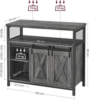 Sideboard Cabinet Storage Cupboard With Sliding Doors, 3 of 10