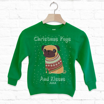 Pugs And Kisses Kids Christmas Sweatshirt, 3 of 5