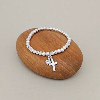 Children's Confirmation Cross And Heart Bead Bracelet, 2 of 3